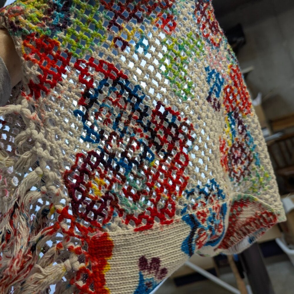 NWT Issey Miyake Cotton Tank Size 2 Multicolored Crochet With Fringe Tassles - Picture 4 of 16